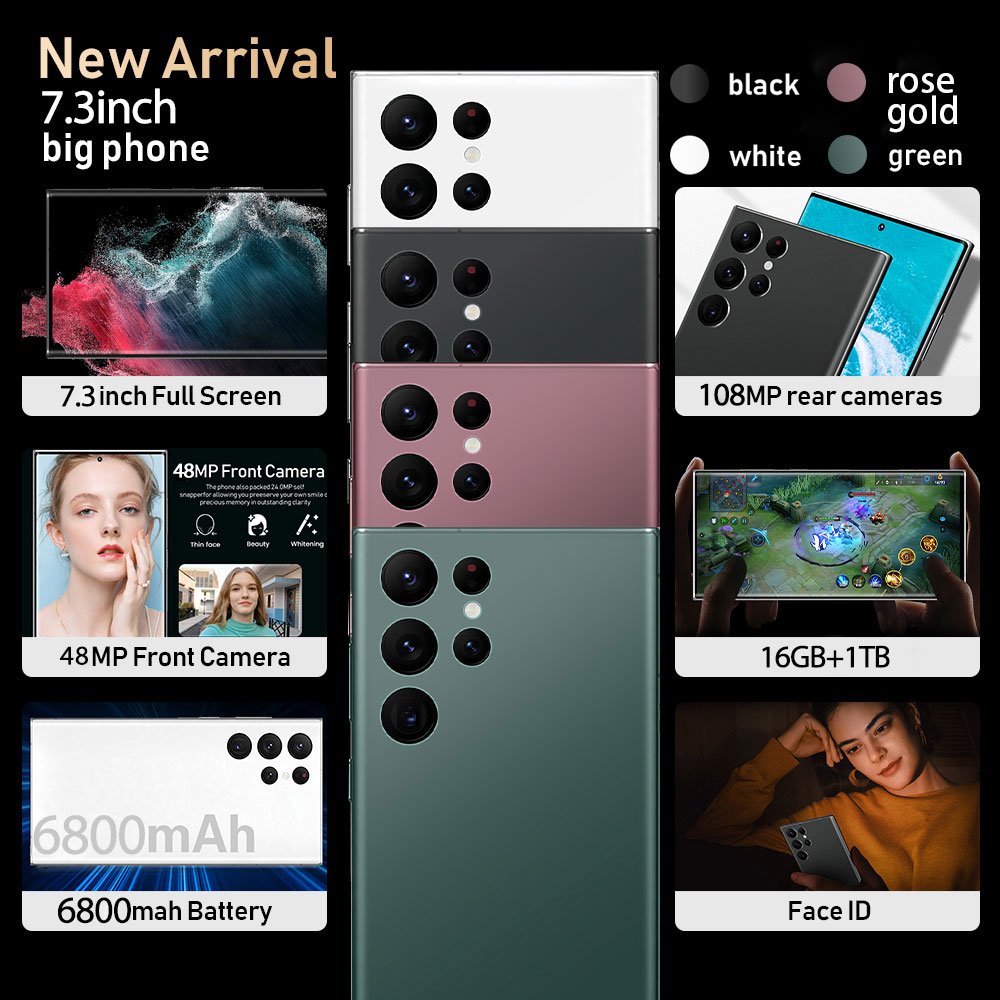 2024 New Phone S23 Ultra 16gb+1tb 5g 7.2-inch Mtk6889 48mp 108mp With Built-in Pen Android 12 Smartphone